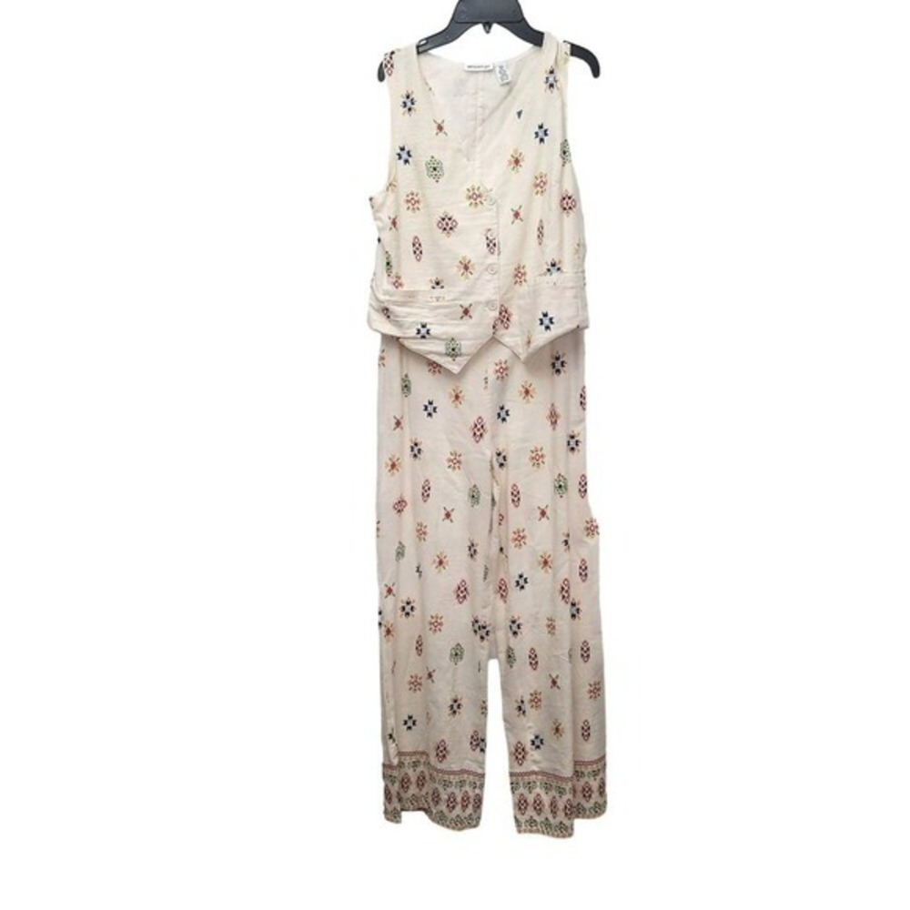 Midnight Sky Women 2Pc Vest Wide Leg Pants M Aztec Boho Festival Summer Vacation